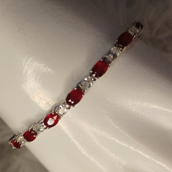Colleen Lopez Sterling Silver Garnet and White Zircon Tennis Bracelet NIB - Picture 2 of 9